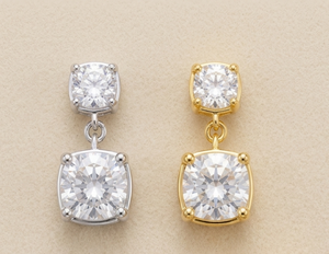 925 Silver Rhodium & 18K <b>Gold</b> Plated Moissanite <b>Dangle</b> Drop <b>Earrings</b> Round Cut Trendy Unisex for Wedding Party Gift - Product Image 3