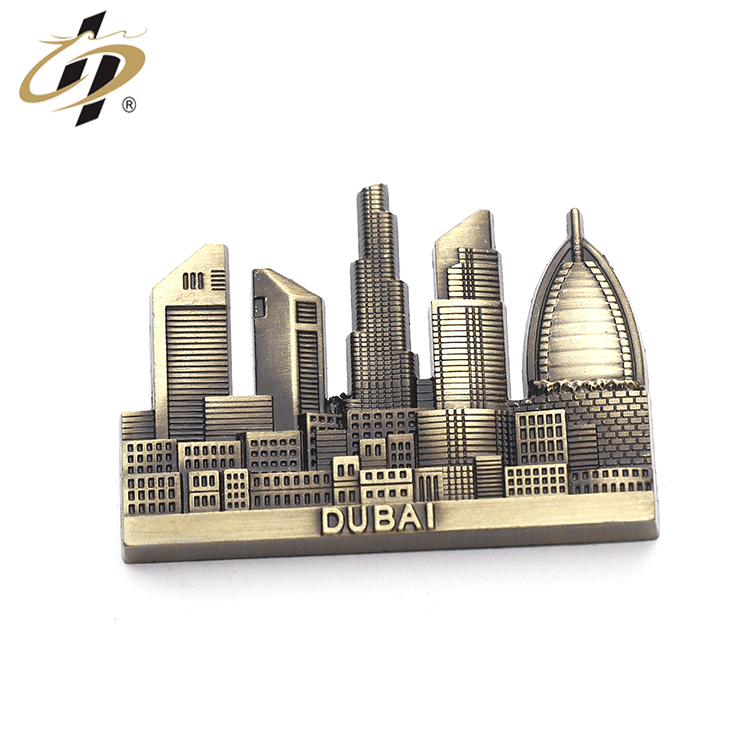 Недорогой под заказ античный латунный Металл 3d Дубай туристический сувенир магнит на холодильник