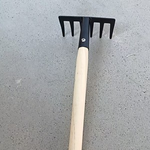 Garden Rake Steel Head Wood Handle 4 Tines For Soil Loosening Weeding And Sowing - Product Image 1