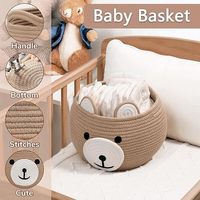 Panier de rangement multifonctionnel en corde de coton écologique pour bébés et enfants, avec poignées, motif ours mignon, petit panier de rangement pour animaux de la nurserie, couleur kaki