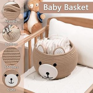 Panier de <span class=keywords><strong>rangement</strong></span> multifonctionnel en corde de coton écologique pour bébés et enfants, avec poignées, motif ours mignon, <span class=keywords><strong>petit</strong></span> panier de <span class=keywords><strong>rangement</strong></span> pour animaux de la nurserie, couleur kaki - Product Image 5