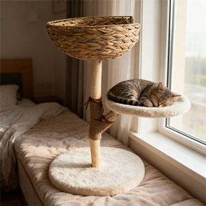 LM Holz-Katzenbaum Katzenmöbel Katzenhöhle Katzen-Spielbaum Haustier-Holzspielzeugbaum Handgefertigter Wasserhyazinthen-Haustierbaum mit Bett - Product Image 6