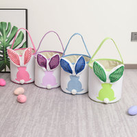 Décorations de Pâques : Panier Lapin Mignon Lumineux à LED, Sacs de Chasse aux Œufs, Cadeau pour Enfants, Seau à Bonbons, Sac Fourre-tout