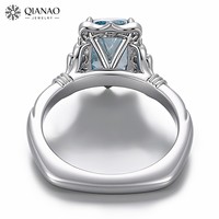 Bague en or blanc 10K avec diamant de laboratoire bleu vif fantaisie de 2 carats, bague de fiançailles, bague d'anniversaire pour femme