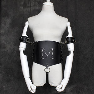 Zwart Lederen Slave Kostuum Armor <span class=keywords><strong>Bondage</strong></span> Kleding Fetish Bdsm Kraag Hand Arm Manchetten Kuisheidsgordel Volwassen Hoofdsteunen - Product Image 4