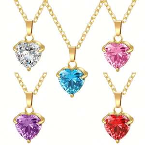 Collar de circonita con doce piedras de nacimiento, colgante de circonita en forma de corazón simple, cadena de eslabones de acero inoxidable, collar deportivo para mujer - Product Image 5