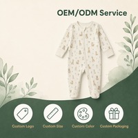 Combinaison bébé respirante 100% coton à imprimé animaux de la forêt, fermeture éclair bidirectionnelle, pieds intégrés, OEM ODM, manches longues, unisexe, nouveau-né, automne