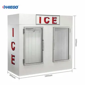 CE certified large commercial ice cooler storage bin 2 door ice cube bagged refrigerated ice storage bin