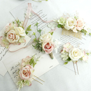 Tocado de novia para mujer, <span class=keywords><strong>Serie</strong></span> de Color <span class=keywords><strong>rosa</strong></span>, Artificial ramillete de muñeca, flor para vacaciones, tipo ramillete - Product Image 1