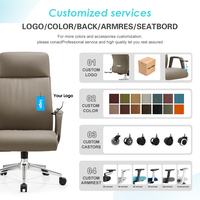 Chaise de bureau exécutive moderne en cuir à dossier haut, design italien minimaliste, base chromée pivotante