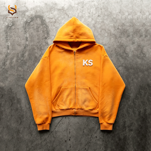 เสื้อฮู้ดดี้ทรงบ็อกซี่แบบครอป ผ้าหนา 420 กรัม ซิปคู่ ล้างสีแบบแอซิดวอช ปักโลโก้แบบแอพพลิเคชั่น - Product Image 1