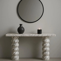 Table console en marbre Dream Home avec pieds colonne à perles rondes, base empilable en forme de gourde et tiges tournées – Meuble d'appoint moderne pour entrée