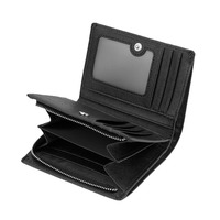 Dompet Kulit Asli Hitam Mewah Custom Harga Pabrik, Anti RFID, Tempat Kartu dan Koin, Dilengkapi Kancing dan Resleting