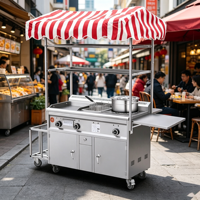 Chariot à gaz amovible avec friteuses doubles, crêpières et gaufriers