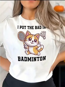 T-<span class=keywords><strong>shirt</strong></span> décontracté à manches courtes et col rond pour <span class=keywords><strong>femme</strong></span>, <span class=keywords><strong>motif</strong></span> <span class=keywords><strong>chat</strong></span> noir mignon style hip-hop, anti-plis et respirant, idéal pour les amoureux des chats - Product Image 5