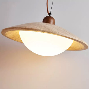 Luminaire suspendu en travertin jaune style Wabi Sabi japonais, LED E27, rond, pour maison, restaurant, bar, design minimaliste - Product Image 4