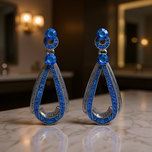 Pendientes de Gota de Agua Azules E385, Plata 925, Engaste de Canal, Pendientes de Lujo para Fiesta, para Mujer - Product Image 2