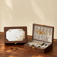 Boîte de rangement rectangulaire haut de gamme en bois massif avec couvercle miroir motif floral et oiseaux, idéale pour bijoux, cadeaux et décoration de bureau à domicile