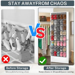 Over The Door <b>Shoe</b> Organizer 40 Pockets Mesh Hanging <b>Storage</b> Behind Door <b>Shoes</b> Rack Grey Non Woven Fabric - Product Image 4