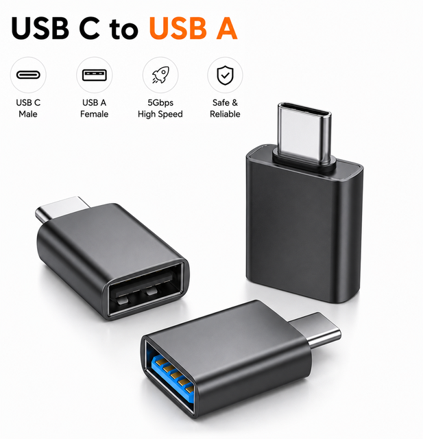 USB-C to USB 3.0 OTG Adapter, Zinc Alloy Type-C Male to USB-A Female Converter with Lanyard Hole, for Smartphones