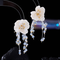 Boucles d'oreilles pendantes en cristal élégantes faites à la main avec pompons, style super féerique d'été pour femmes