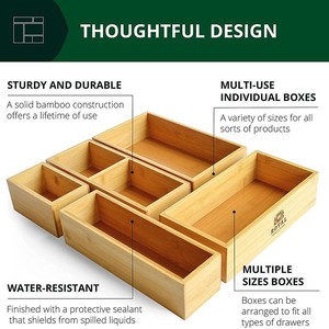 Bamboo <b>Drawer</b> Organizer Multi Compartment Rectangular Office <b>Storage</b> <b>Box</b> Freely Combinable Desktop Organizer - Product Image 4
