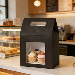 Bolsas de Papel Kraft Negras Personalizadas para Pasteles y Dulces con Diseño Personalizado, Ventana y Asas Troqueladas - Product Image 4
