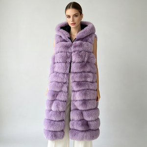 Jxwatcher Wholesale New Trending Fashion <strong>Ladies</strong> Long Genuine Fox Fur <strong>Gilet</strong> With <strong>Hood</strong> Winter Women Real Fox Fur Coat Vest - Product Image 1