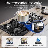 Kompor Gas 30 Inci 5 Tungku Propana NG/LPG Konvertibel Terpasang Kaca Temper Hitam dengan Perlindungan Termokopel 36766 BTU