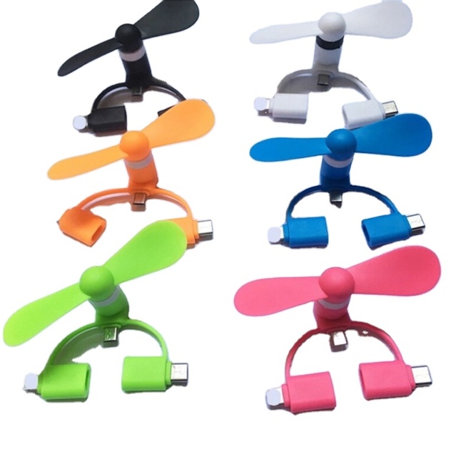 Hot Selling iPhone Android Type-C Micro USB Mobile Phone Portable Mini Fan 3-in-1 Plastic+Silicone Custom Logo