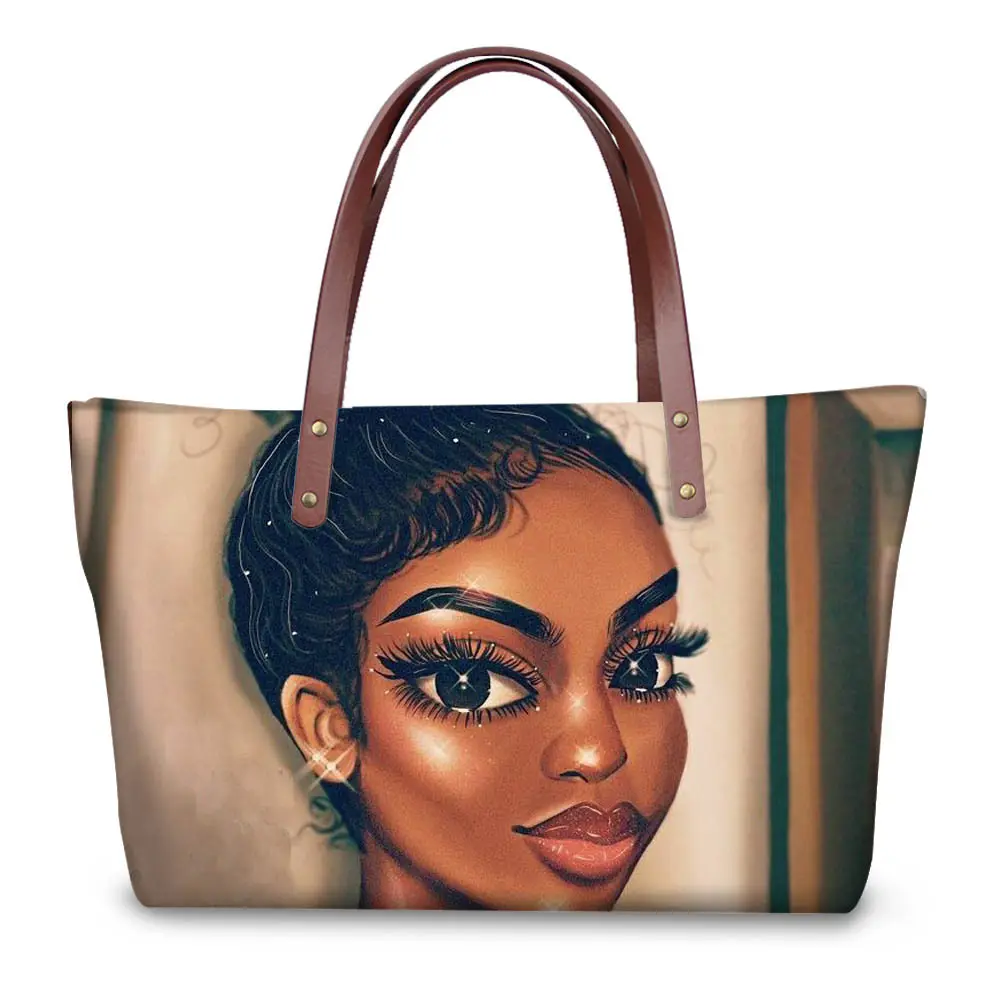 Ladies Luxury Design Handbags big Women Black Art African Girl Printing Wallet Females Purse