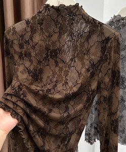 Maglietta intima da <span class=keywords><strong>donna</strong></span> in pizzo con maniche lunghe, collo alto, traforata, adatta per lavoro, appuntamenti, spostamenti quotidiani - Product Image 2