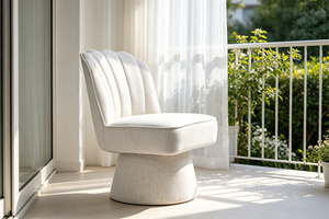 Modern Fabric Swivel Dining <strong>Chair</strong> <strong>Scalloped</strong> Backrest Integrated Cone-Shaped Swivel Base Durable Sponge Filling Metal Room <strong>Chair</strong> - Product Image 3