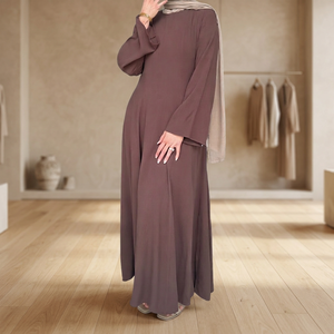 Breathable <b>Linen</b> Women Abaya Maxi <b>Dress</b> Round Neck <b>Long</b> Sleeve Solid Muslim <b>Dress</b> for Evening Party - Product Image 5