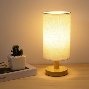 Nordic Bamboo Solid Wood Fabric Decorative Table Lamp Bedroom <b>Bedside</b> Study Homestay Multi-Mode Control Night <b>Light</b> Wholesale - Product Image 1