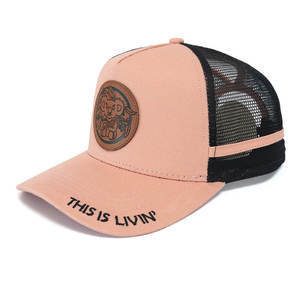 Casquette de camionneur personnalisée Casquettes de camionneur CTC Country avec patch en cuir Casquette de camionneur en maille queue de poney avec rayures Casquette de baseball à 5 panneaux - Product Image 1