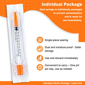 Jeringa de <span class=keywords><strong>Insulina</strong></span> TEXNET TEX00038 de 1 mililitro, Clase II, con <span class=keywords><strong>Aguja</strong></span> Desmontable, Aprobada por la CE, <span class=keywords><strong>Naranja</strong></span> - Product Image 5