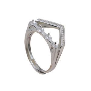 Wenchi S925 Plata Anillo Abierto DIY para Mujer, Accesorios de Incrustación, 4 Piezas, Soporte Hueco para Perlas de 5-5.5mm, Modelo Semiterminado - Product Image 5