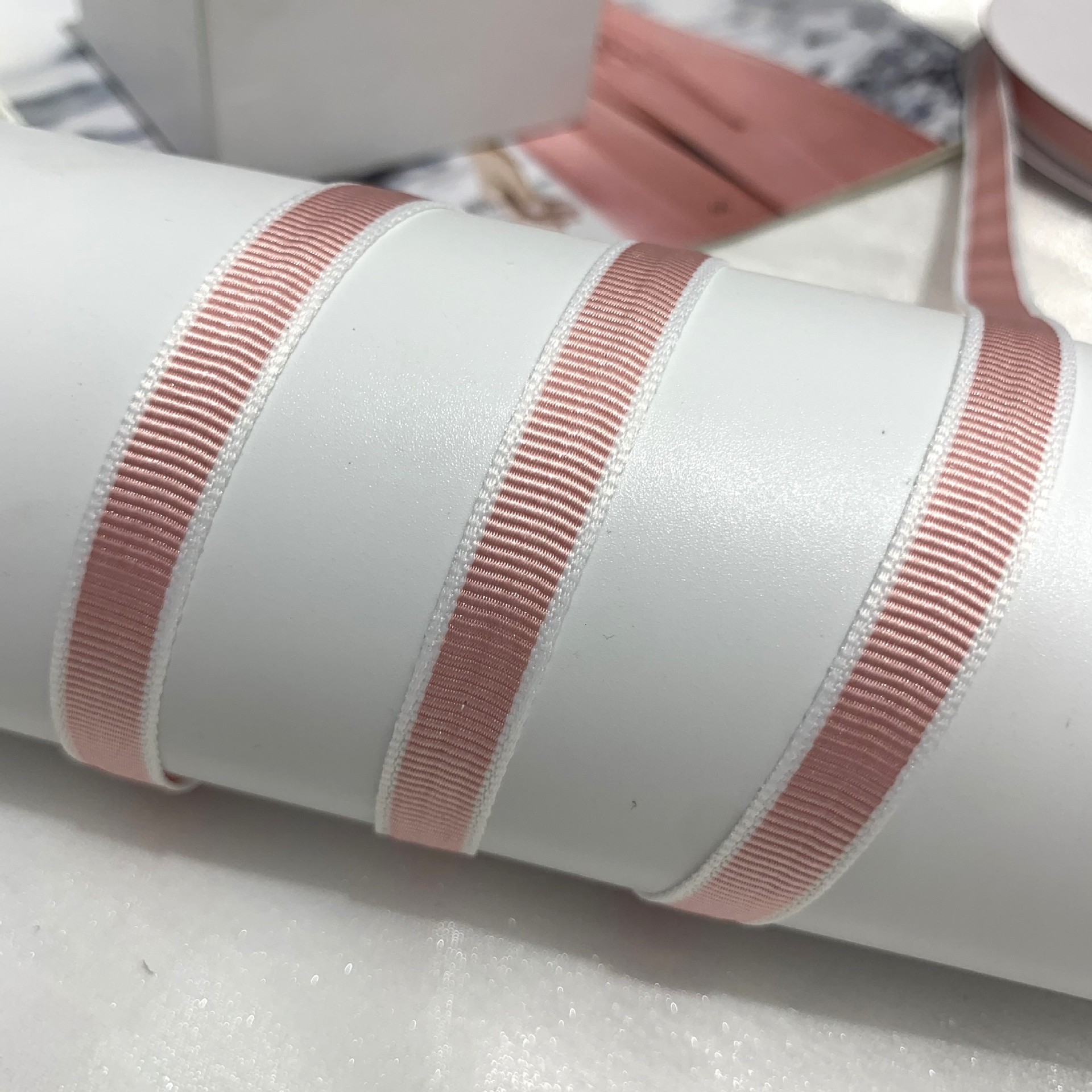 1cm Double Color White Edge Cross Thread Double Faced Satin Trapezoidal Rib Polyester Ribbon Gift Wedding Baking Accessories
