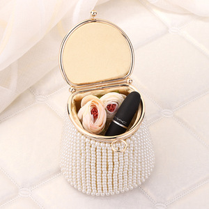 Elegante Borsa da Sera con Perle per Matrimoni e Feste Nuziali, <span class=keywords><strong>Pochette</strong></span> con Perline, Borsa a Secchiello con Tracolla di Perle e Cornice Dorata - Product Image 5