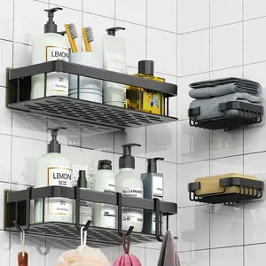 Estante de ducha de baño doble autoadhesivo de aluminio, estantes de esquina de cocina, estantes de almacenamiento de carrito de Ducha