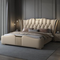 Luxuriöses Schlafzimmermöbel Bett Lederbett Hotelbettgestell Modernes King-Queen-Size-Bett mit Lederpolsterung