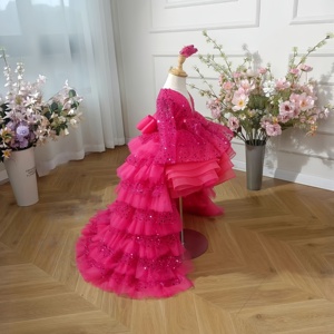 Abito <span class=keywords><strong>da</strong></span> <span class=keywords><strong>Principessa</strong></span> per Bambine in Tulle Rosa con Paillettes, Gonna con Strascico e Fiocco Decorativo per Feste ed Eventi Formali - Product Image 5