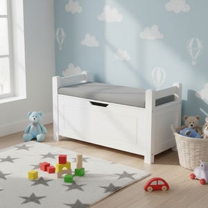 Grande Contenitore Giocattoli Bianco per Bambini con Seduta Imbottita, Coperchio Ribaltabile con Cerniera di Sicurezza, Organizzatore per Cameretta e Sala Giochi, Prodotto in Cina - Product Image 3
