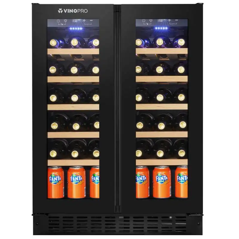 Vinopro Refrigerador de vinho de alta qualidade com zona dupla, refrigerador com compressor de 96L, refrigerador independente embutido para adega