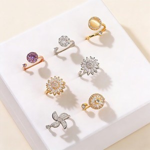 Women cross-border micro-inlaid flower Rotation <b>Ring</b> OEM ODM Service Luminous Inlay Solid Metal Construction Mixed wholesale - Product Image 4