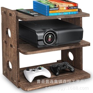Wooden Projector Storage Rack <b>Wall</b> <b>Mounted</b> 2 Tier <b>Shelf</b> For Living Room Decorative Use Durable Multipurpose - Product Image 1