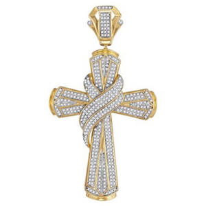 Colgante de Cruz con Diamantes Redondos para Hombre, Oro Amarillo de 10 Quilates, 1.25 Quilates en Total - Product Image 2