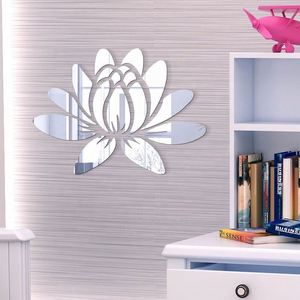 Modern 3D Lotus Mirror <b>Wall</b> <b>Sticker</b> Fashionable Acrylic Self-Adhesive Removable DIY Home Room Decoration Art <b>Wall</b> Art - Product Image 3