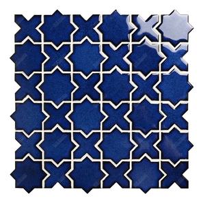 Foshan Mozaik-mosaico de cerámica azul marino para cocina, azulejo de mosaico de fábrica Euro Star Cross, brillante, contra salpicaduras, pared de ducha de baño - Product Image 1